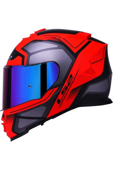 LS2 Storm 2 Faster Mat Kırmızı Kapalı Motosiklet Kaskı  Gökkuşağı Camlı ürün görseli 1