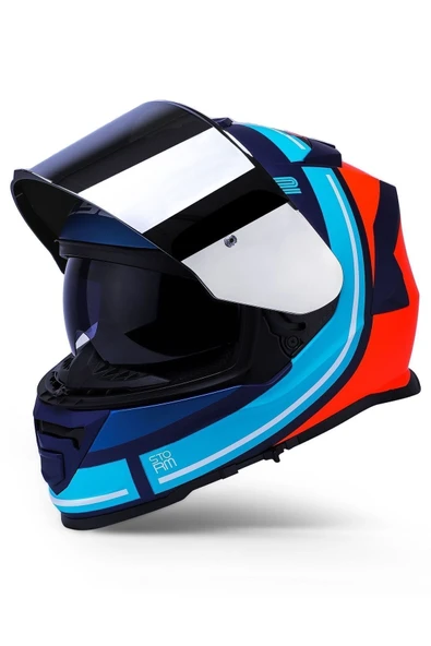 LS2 Storm 2 Slant Mat Mavi Turuncu Kask - Resim 3