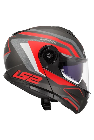 LS2 Strobe 2 Çene Açılır Kask Phantom Mat Tıtanıum Gri Kırmızı - Resim 2