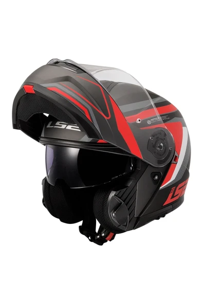 LS2 Strobe 2 Çene Açılır Kask Phantom Mat Tıtanıum Gri Kırmızı - Resim 4