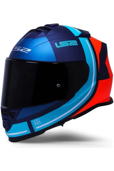 LS2 Storm 2 Slant Mat Mavi Turuncu Fullface Motosiklet Kaskı Siyah Camlı ürün görseli 1