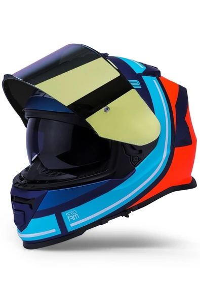 LS2 Storm 2 Slant Mat Mavi Turuncu Kask - Resim 3