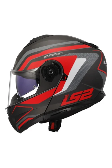 LS2 Strobe 2 Çene Açılır Kask Phantom Mat Tıtanıum Gri Kırmızı - Resim 6
