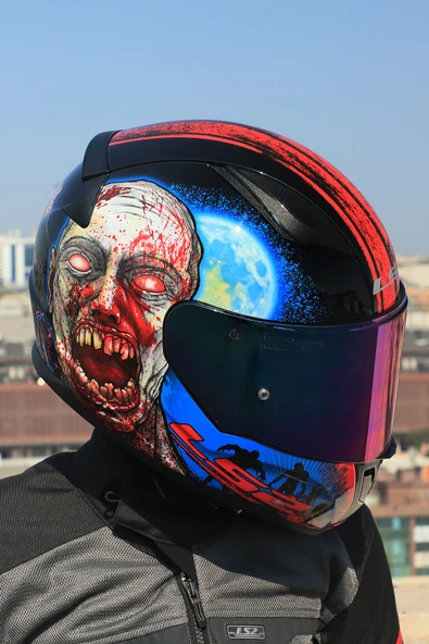 LS2 RAPID 2 ZOMBIE SİYAH-KIRMIZI KASK + Şeffaf Camlı ürün görseli 1