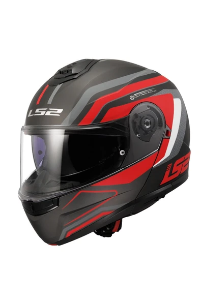 LS2 Strobe 2 Çene Açılır Kask Phantom Mat Tıtanıum Gri Kırmızı ürün görseli 1