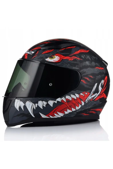 LS2 Rapıd 2 Kaıju Mat Siyah-Kırmızı Fullface Motosiklet Kaskı Siyah Camlı + Şeffaf Camlı ürün görseli 1