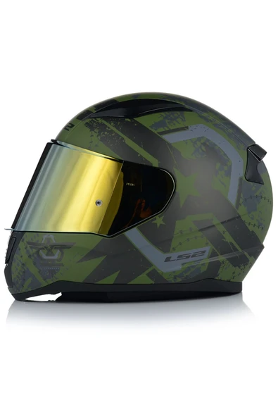 LS2 RAPID II THUNDER BIRDS MAT YEŞİL MOTOSİKLET KASKI GOLD CAMLI + Şeffaf Camlı ürün görseli 1
