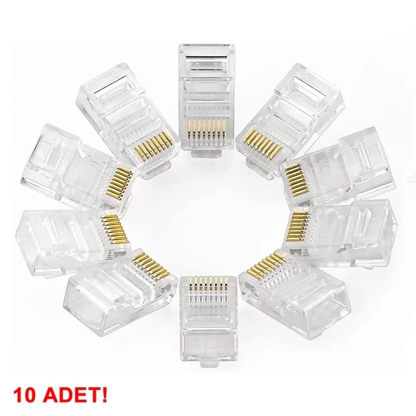 10 Adet 8P8C Plastik RJ45 Soket  Ethernet Bağlantı Kablo Konnektörü Açık Uçlu 8 Pin Şeffaf Cat5 Cat6 Network Ağ Modem Hub Ruuter Bilgsayar PC Switch ürün görseli 1