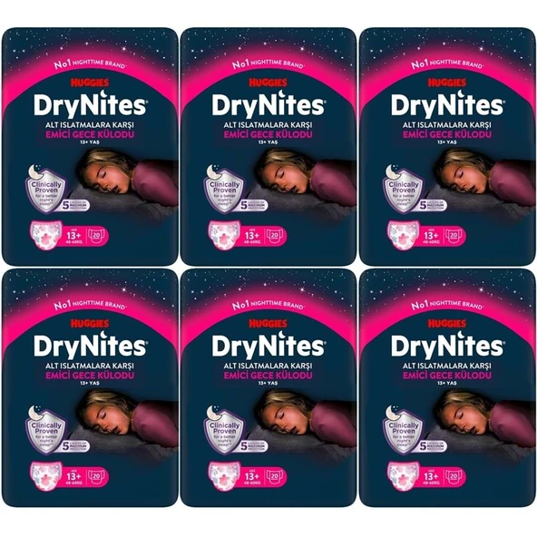 Drynites Emici Gece Külodu/Külot Bez Kız 13+ Yaş (48-60KG) X Large 120 Adet Mega Pk (6PK*20) ürün görseli 1