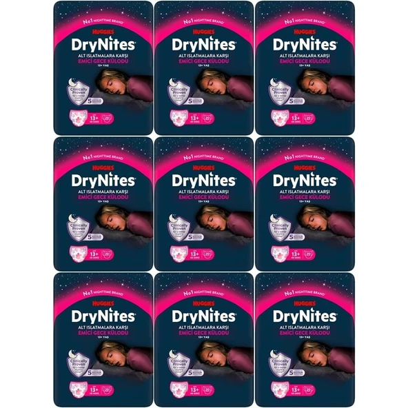Drynites Emici Gece Külodu/Külot Bez Kız 13+ Yaş (48-60KG) X Large 180 Adet Mega Pk (9PK*20) ürün görseli 1