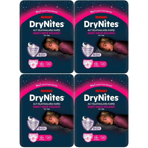 Drynites Emici Gece Külodu/Külot Bez Kız 13+ Yaş (48-60KG) X Large 80 Adet Mega Pk (4PK*20) ürün görseli 1
