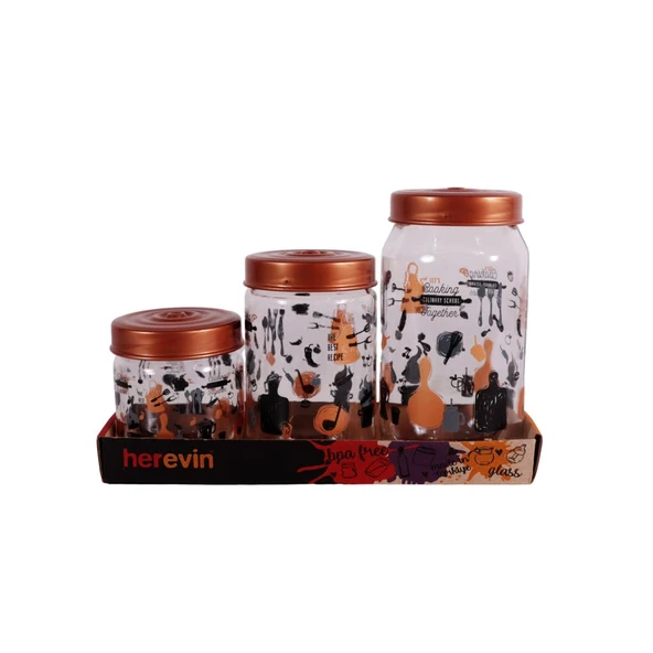 Herevin 139357-810 Desenli Kavanoz Seti 3'lü (425-660-1000 ml) ürün görseli 1