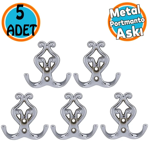 Metal Askı Vestiyer Duvar Dolap Elbise Askısı Krom Renk Mobilya Kapı Askılığı Aparatı 5 Adet ürün görseli 1