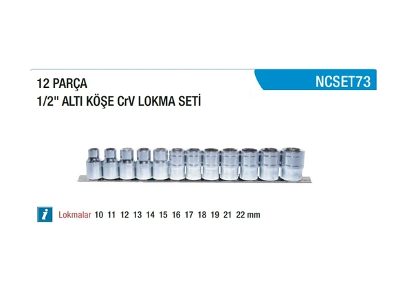 Nt Tools 1/2 Altı Köşe Lokma Takımı 12 Parça NCSET73 ürün görseli 1