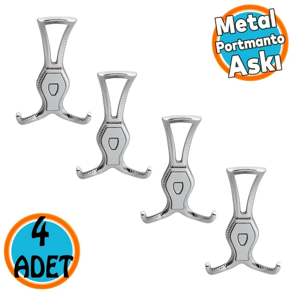 Portmanto Askı Metal Vestiyer Duvar Dolap Elbise Askısı Krom Renk Mobilya Askılığı Aparat 4 Adet ürün görseli 1