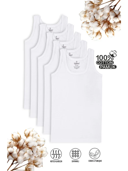 Özkan Underwear 0801 5'li Paket Erkek Çocuk Ribana %100 Pamuklu Esnek Rahat Kalın Askılı Atlet ürün görseli 1