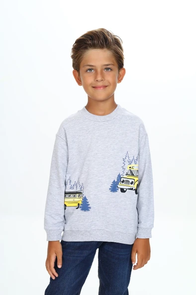 Toontoy Erkek Çocuk Relax Fit Bisiklet Yaka Hafif Düşük Omuz Baskılı Sweatshirt - 2 İplik ürün görseli 1