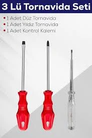3'lü Tornavida Seti (düz Tornavida + Yıldız Tornavida + Kontrol Kalemi) ürün görseli 1