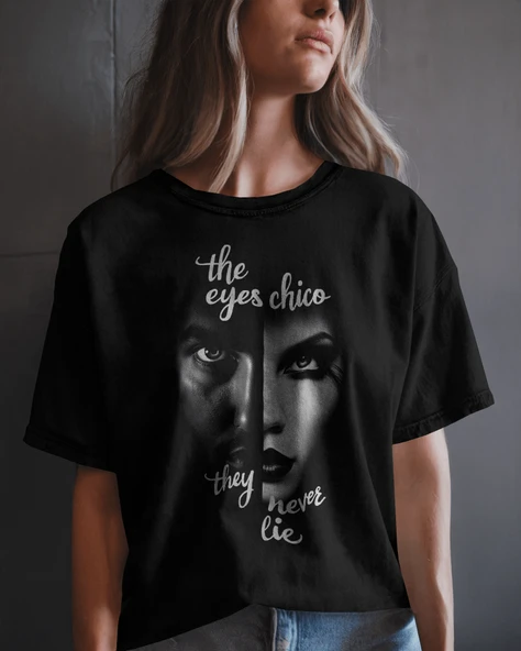 "The Eyes Chico" Baskılı Siyah Tişört ürün görseli 1