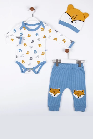 Little Fox Desenli 3'lü % 100 Pamuklu Erkek Takım ürün görseli 1