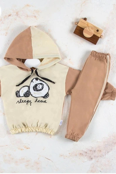 Panda Desenli Kapişonlu Erkek Bebek Takımı ürün görseli 1