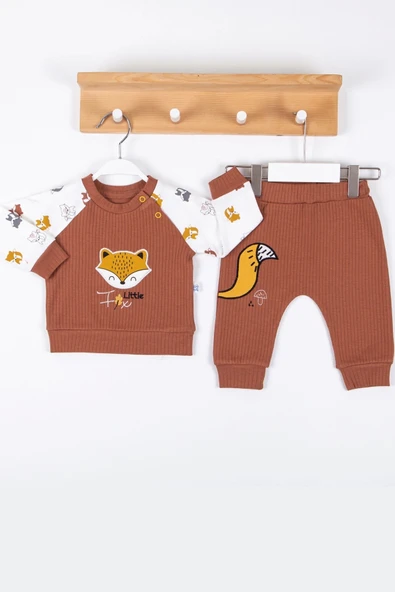 Littie Fox Nakışlı % 100 Pamuklu 2'li Erkek Takım ürün görseli 1