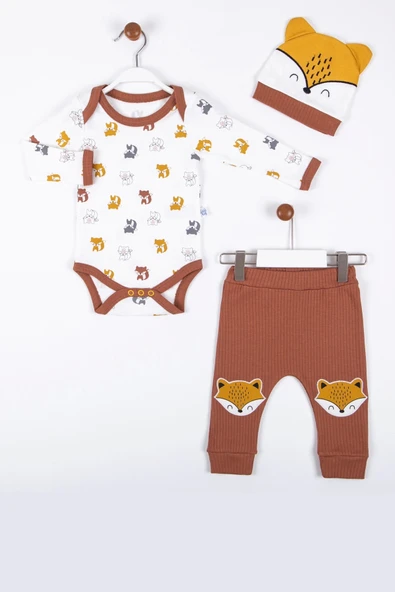 Little Fox Desenli 3'lü % 100 Pamuklu Erkek Takım ürün görseli 1