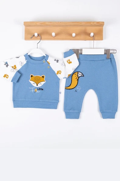 Littie Fox Nakışlı % 100 Pamuklu 2'li Erkek Takım ürün görseli 1