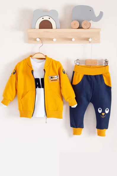 New Fashıon Hırkalı 3'lü % 100 Pamuk Erkek Bebek Takımı ürün görseli 1