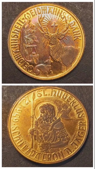 EIDHHANNSHEIL EIDHHANNS DANK - 656 - 727 ST. HUBERLUS - SCHLZPALRON D.JAGER MAG A900 KLARMULLER - 11.34gr 22 ayar A900 Altın Madalya ürün görseli 1