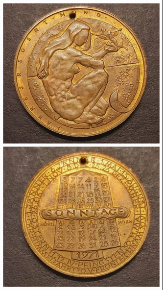 1971 SONNTAGE - MÜNZE WIEN - JAHRESREGENT MOND - Hans Köttenstorfer - Avusturya Ay Takvimi Serisi ürün görseli 1