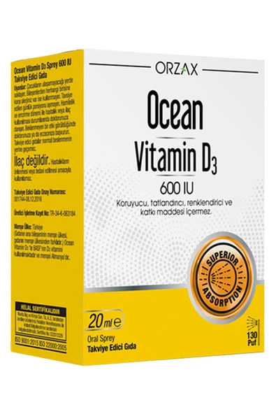 Orzax Ocean Vitamin D3 600 IU Sprey 20ml ürün görseli 1