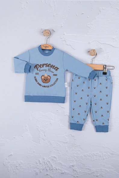 Persona Bear Nakışlı % 100 Pamuk 2'li Erkek Bebek Takım ürün görseli 1