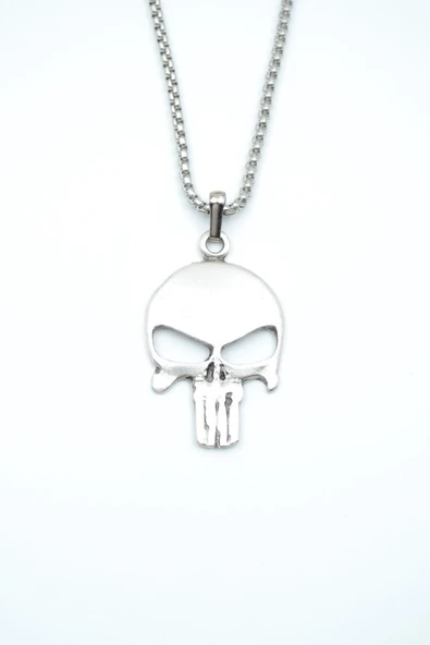 Punisher Cezalandırıcı Gümüş Kaplama Örme Zincir Kolye ürün görseli 1