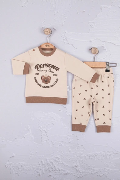 Persona Bear Nakışlı % 100 Pamuk 2'li Erkek Bebek Takım ürün görseli 1