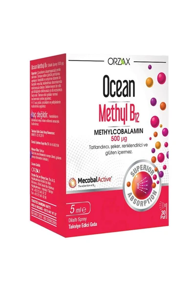Orzax Ocean 1000 mg Methyl Cobalamin B12 Sprey 5 ml ürün görseli 1