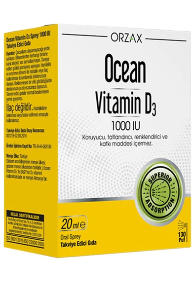 Orzax Ocean Vitamin D3 1000 IU Sprey 20ml ürün görseli 1