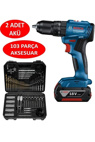 Bosch Professional GSB 185-LI 2 x 2.0Ah Çift Akülü Darbeli Matkap - 06019K3100 + Bosch V-Line Matkap & Vidalama Karışık Aksesuar Seti 103 Parça - 2607017367 ürün görseli 1