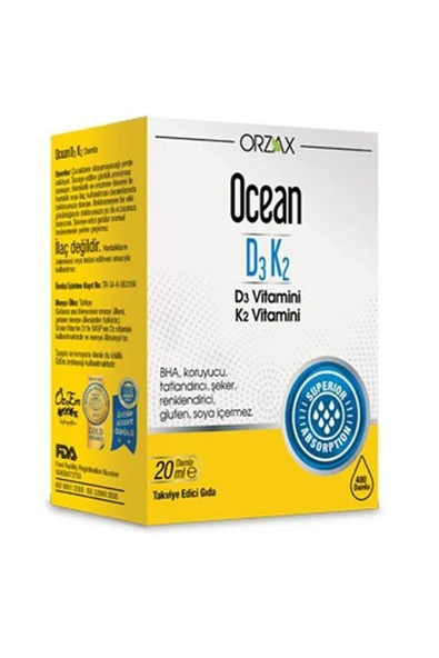 Orzax Ocean D3K2 Vitamin Damla 20 ml ürün görseli 1