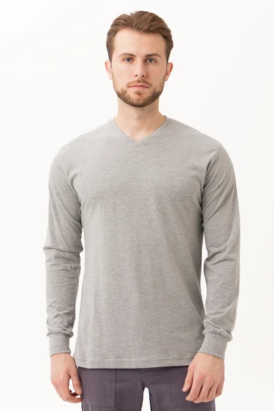 Gaura V Yaka Uzun Kollu T-Shirt - Pamuklu, Nefes Alabilir, Rahat Kesim, Günlük ve İş Kullanımı İçin ürün görseli 1