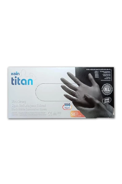 Koin Titan Siyah Nitril Eldiven Tozsuz Dayanıklı ve Hijyenik XL 50’li ürün görseli 1