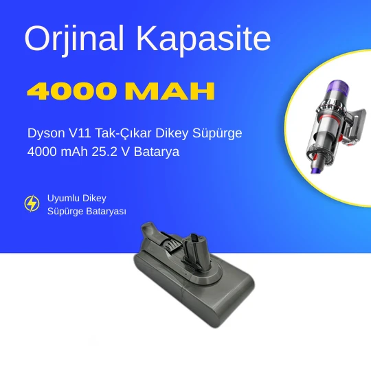 Dyson V11 Tak-Çıkar Dikey Süpürge 4000 mAh 25.2 V  Batarya – Orjinal Uyumlu Uzun Ömürlü, Yüksek Performans Pil ürün görseli 1