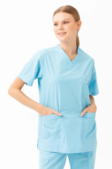 Santolina V Yaka Üniforma - Doktor, Hemşire, Sağlık Çalışanları İçin Rahat ve Dayanıklı Scrubs ürün görseli 1
