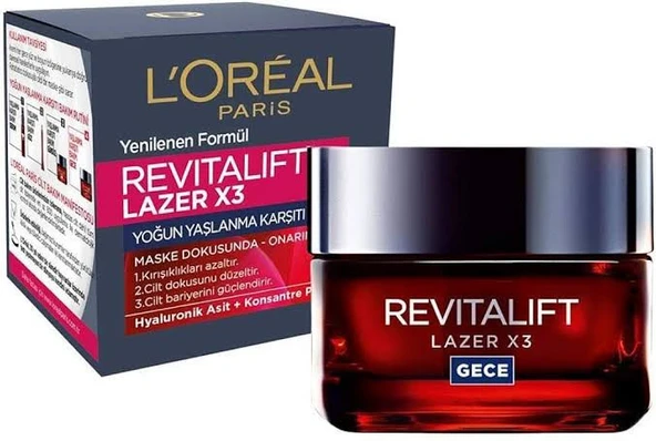 Loreal Paris Revitalift Lazer X3 Gece Kremi 50ml ürün görseli 1