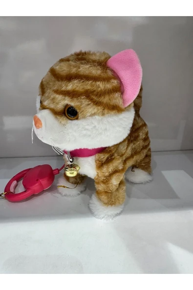 Kedi Tasmalı Kumandalı Yürüyen Sevimli Kedi Peluş Kedi Tasmalı Kedi Sarı ürün görseli 1