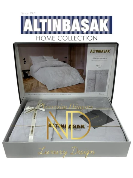 Altınbaşak Jakarlı Saten Çift Kişilik Nevresim Takımı Perle Coin ürün görseli 1