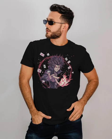 Alevli Anime Karakter Baskılı Erkek Tişört  Güçlü ve Asi Tarz ürün görseli 1