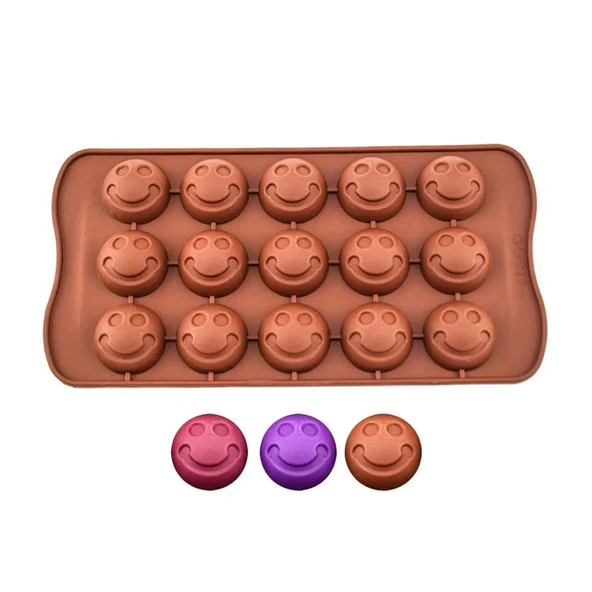 Silikon Kalıp Çikolata Ve Buz Gülen Yüz Emoji Şeker Hamuru Kek Kalıbı 15 Li ürün görseli 1