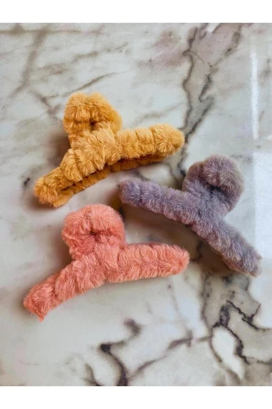 Peluş Yumuşak Tüylü Mandal Toka 3'lü 11 cm ürün görseli 1