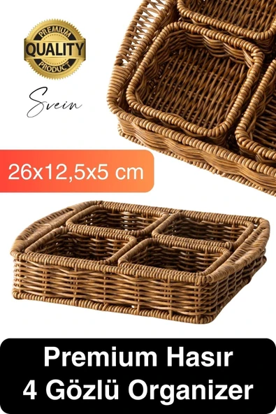 Benzersiz El Yapımı Hasır Dokuma Saklama Sepeti 4 Bölmeli Kozmetik Organizer Masaüstü Düzenleyici ürün görseli 1